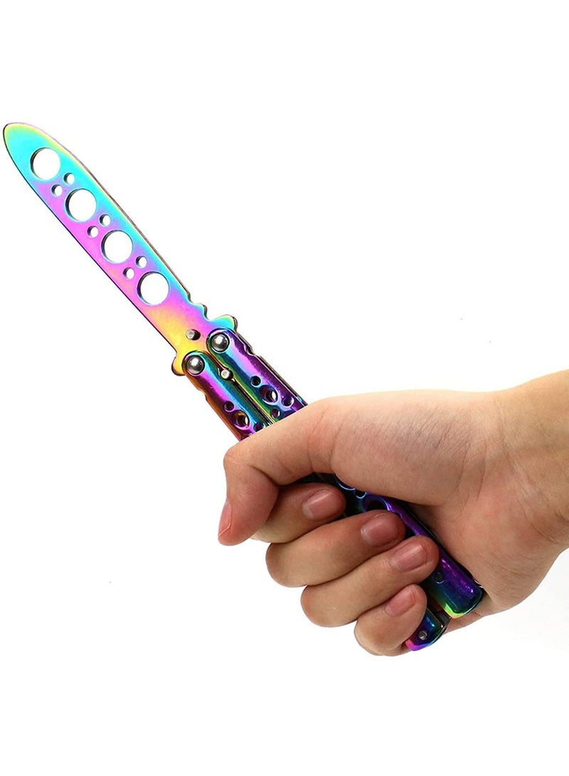 1PCS Butterfly Knife Trainer Rainbow No Offensive Stainless Steel Butterfly Training Knife for Beginner Practice Knives Trainer Tool-Rainbow - Image 1