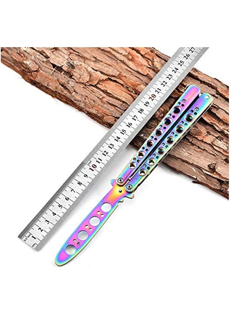 1PCS Butterfly Knife Trainer Rainbow No Offensive Stainless Steel Butterfly Training Knife for Beginner Practice Knives Trainer Tool-Rainbow - Image 3