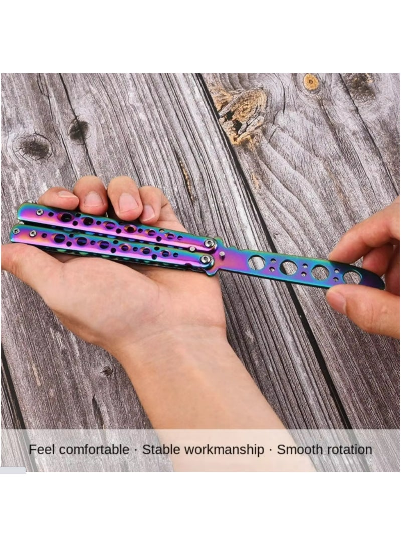 1PCS Butterfly Knife Trainer Rainbow No Offensive Stainless Steel Butterfly Training Knife for Beginner Practice Knives Trainer Tool-Rainbow - Image 4