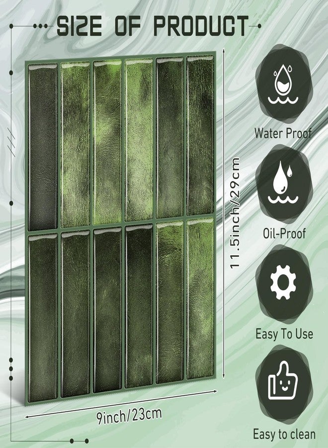 Drydiet 10 Sheets Tile Peel and Stick Backsplash 11.43 x 9 3D Wall Kitchen Stick on Tiles for Kitchen Marble Tiles (Green) - Image 2