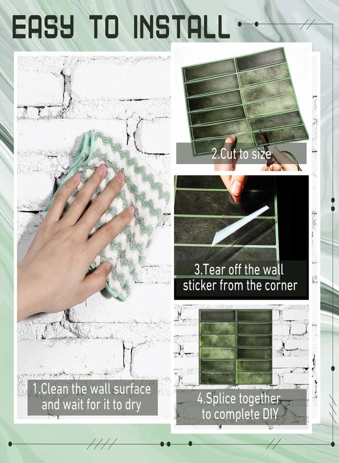 Drydiet 10 Sheets Tile Peel and Stick Backsplash 11.43 x 9 3D Wall Kitchen Stick on Tiles for Kitchen Marble Tiles (Green) - Image 4