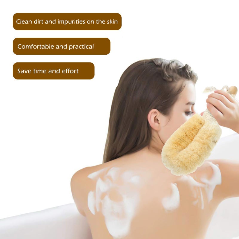 Natural Sisal Exfoliating Shower Brush With Wood Handle For Adult Body Scrubber - Image 4