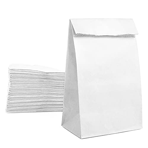 Mintboo Paper Lunch Bags 50 Count Large White Lunch Bags Kraft White Paper Bags 8LB White Lunch Sacks Strong for Small Business - Image 1
