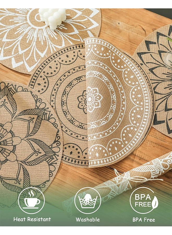 meayul Set Of 6 Round Plate Mat, PVC Place Mat, Heat Resistant Table Mats, Dining Table Mat Vintage Washable table Mat, for Kitchen Dining Table and Coffee Table Decor - Image 2