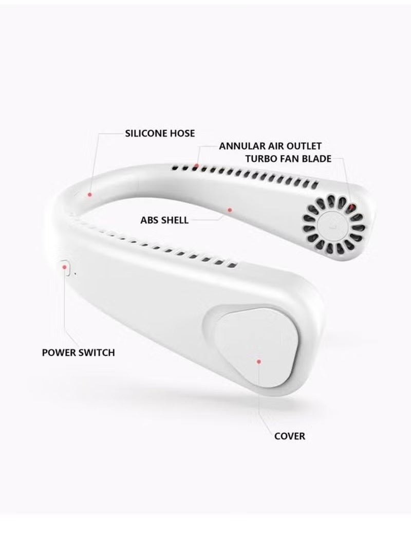 JAJEEK Portable Neck Fan, Hands-Free Bladeless Design, Rechargeable, Adjustable 3 Speeds, Personal Cooling Fan for Summer, Lightweight, Battery Operated, Wearable Fan in White - Image 2