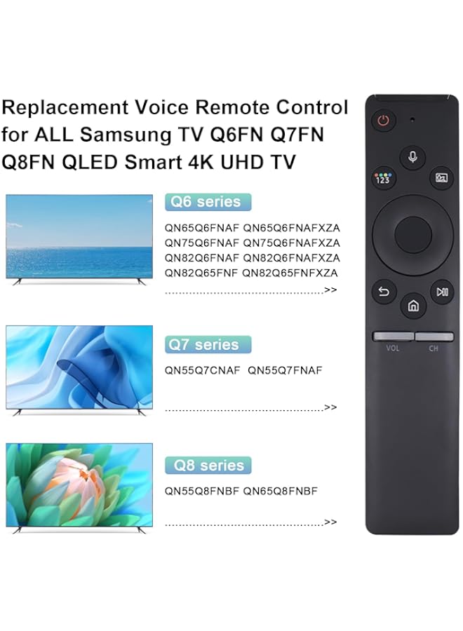 ExploreHome BN59-01298H RMCSPN1AP1 Replaced Voice Remote fit for Samsung TV Q6FN Q7FN Q8FN QLED Smart 4K UHD TV QN55Q7CNAF QN55Q7FNAF QN55Q8FNBF QN65Q6FNAF QN65Q8FNBF QN75Q6FNAF QN82Q6FNAF QN82Q65FNF