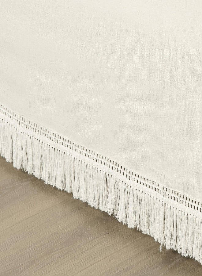 Lush Decor Boho Fringe 15-Inch Tailored Drop Easy Fit Bedskirt, King, Off-White - Image 3