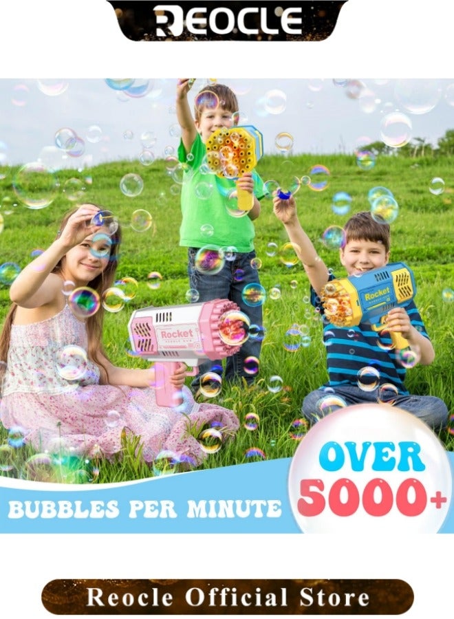 ريوكل ماكينة نفخ الفقاعات للأطفال ذات 40 ثقبًا صانعة فقاعات صاروخية مع منفاخ فقاعات ضوئي ألعاب منفاخ الفقاعات في الهواء الطلق أنشطة الحفلات الصيفية هدايا للأولاد والبنات - Image 3