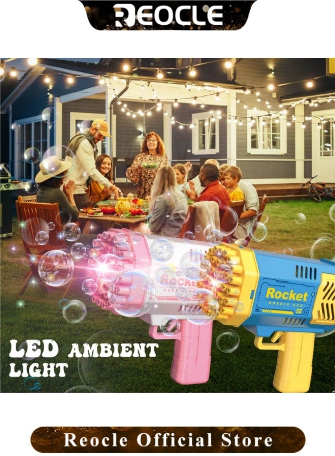 ريوكل ماكينة نفخ الفقاعات للأطفال ذات 40 ثقبًا صانعة فقاعات صاروخية مع منفاخ فقاعات ضوئي ألعاب منفاخ الفقاعات في الهواء الطلق أنشطة الحفلات الصيفية هدايا للأولاد والبنات - Image 5