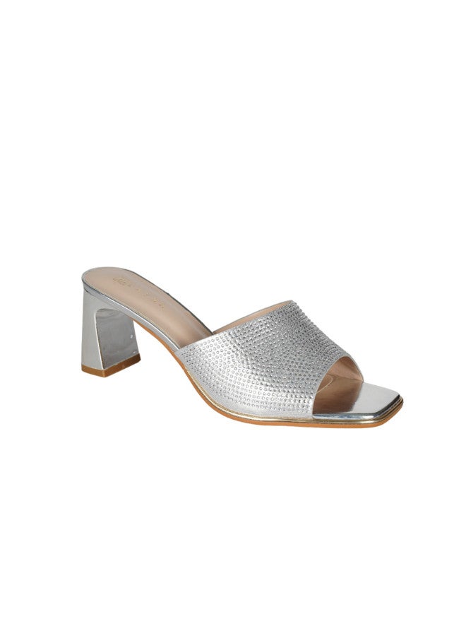 ZAYNA 221-119 Zayna Ladies  High Block Heel Slip on 18F696-20 Silver  - Image 1