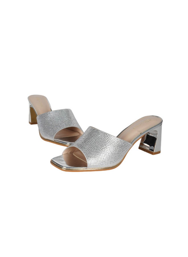 ZAYNA 221-119 Zayna Ladies  High Block Heel Slip on 18F696-20 Silver  - Image 2
