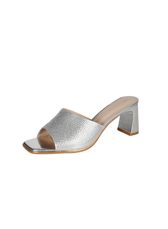 ZAYNA 221-119 Zayna Ladies  High Block Heel Slip on 18F696-20 Silver  - Image 3