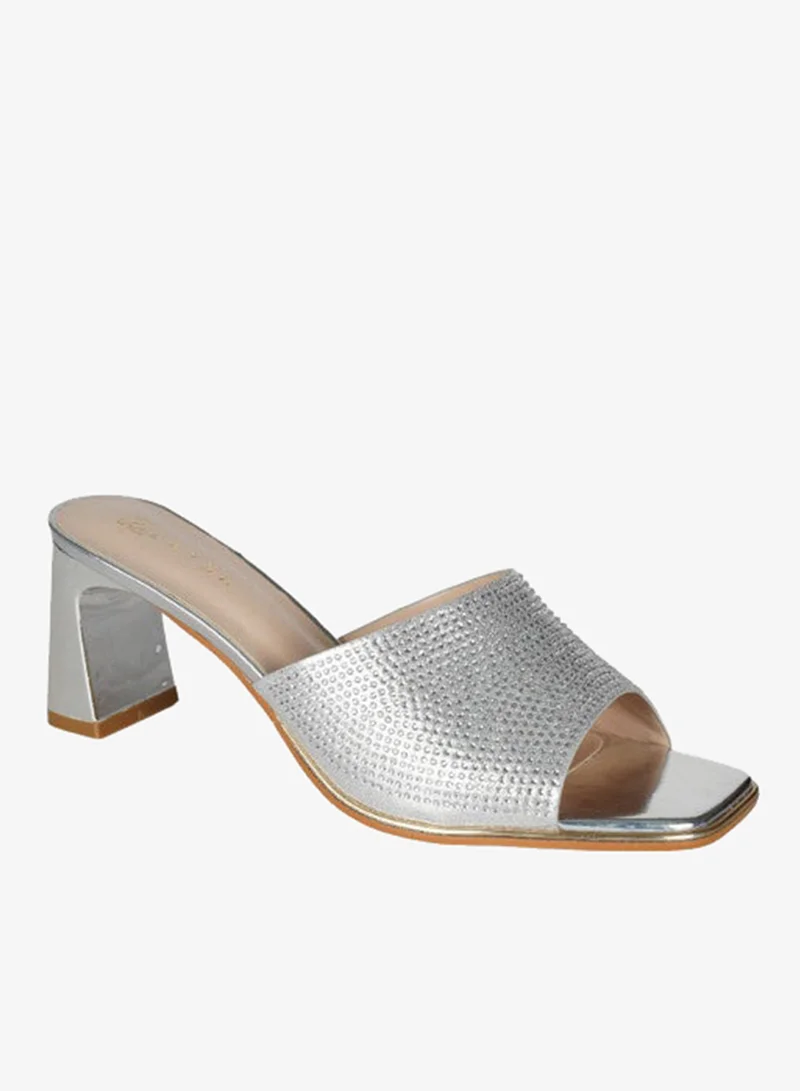 ZAYNA 221-119 Zayna Ladies  High Block Heel Slip on 18F696-20 Silver