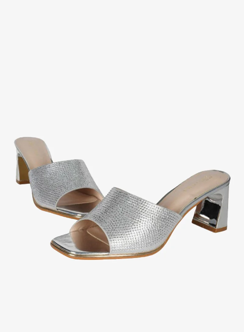 ZAYNA 221-119 Zayna Ladies  High Block Heel Slip on 18F696-20 Silver