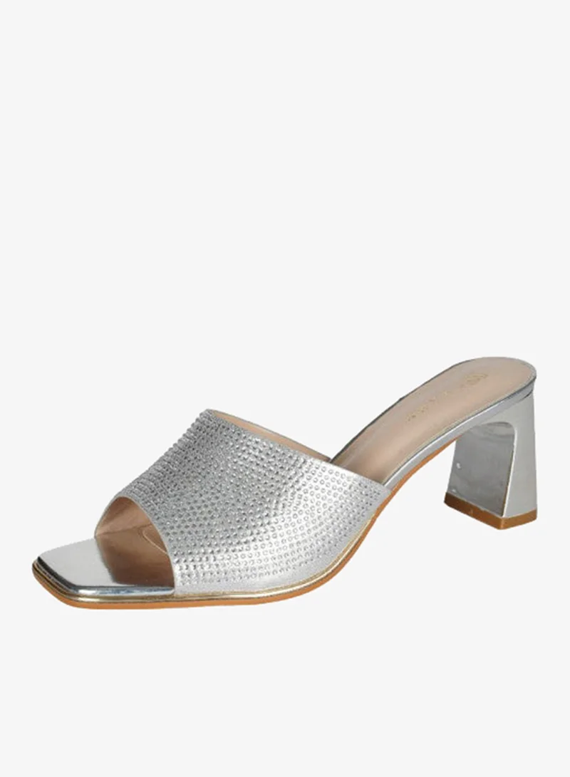 Zayna Silver 221-119 Zayna Ladies  High Block Heel Slip on 18F696-20 Silver for Women | Best Price UAE