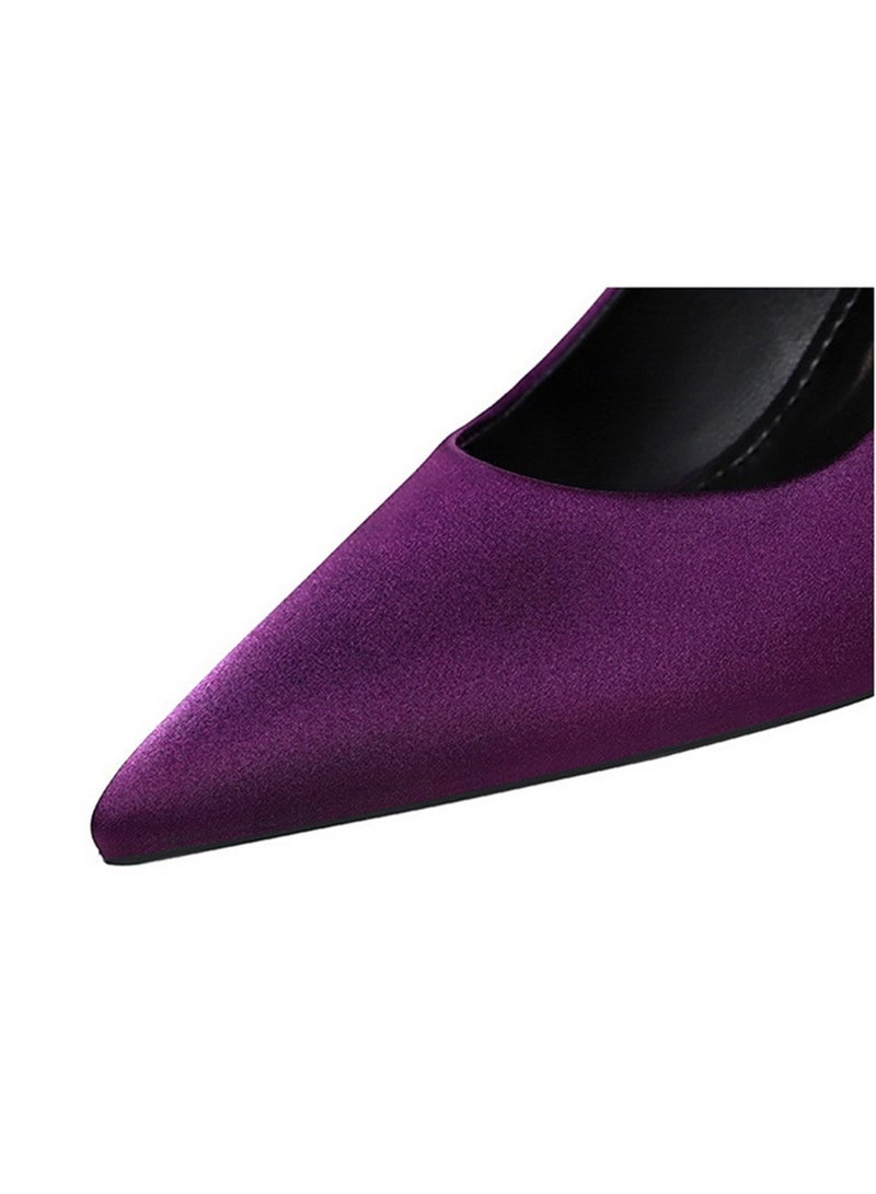 BIGTREE Women's Closed Pointed Toe Satin High Heels Stiletto Pumps Party Dress Shoes Purple 10CM - Image 4