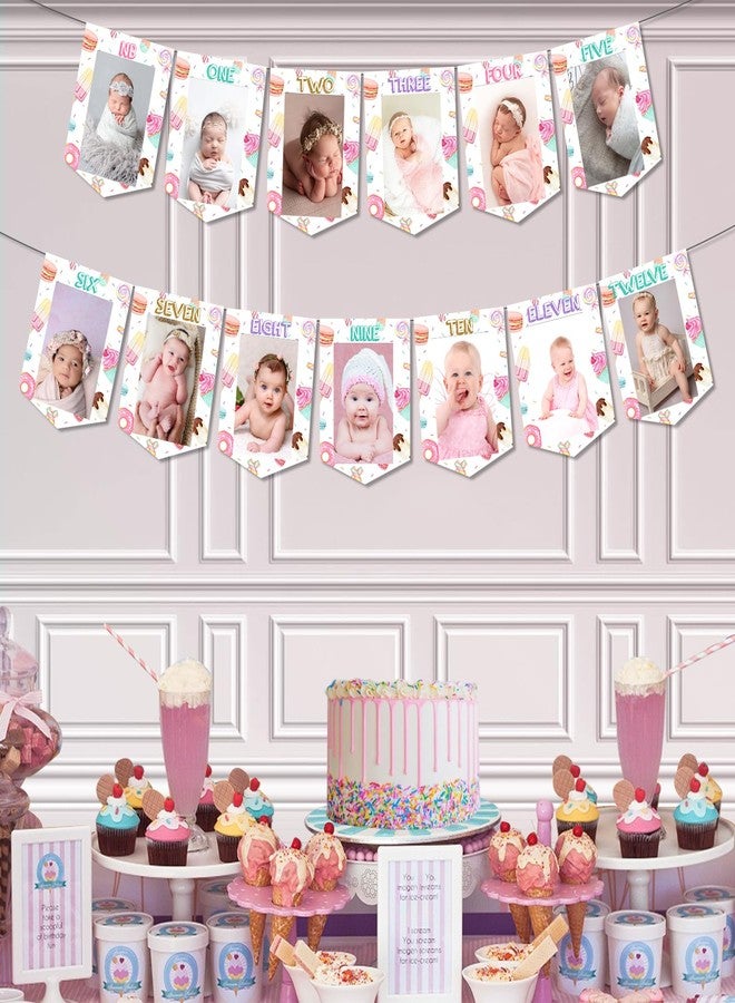 Funmemoir لافتة صور شهرية من Funmemoir Sweet One، زينة حفلات عيد ميلاد Sweet One للبنات، لافتة صور شهرية من حلوى الدونات والآيس كريم لحفل عيد الميلاد الأول للبالغين - Image 2