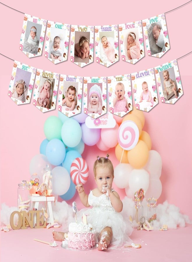 Funmemoir لافتة صور شهرية من Funmemoir Sweet One، زينة حفلات عيد ميلاد Sweet One للبنات، لافتة صور شهرية من حلوى الدونات والآيس كريم لحفل عيد الميلاد الأول للبالغين - Image 4