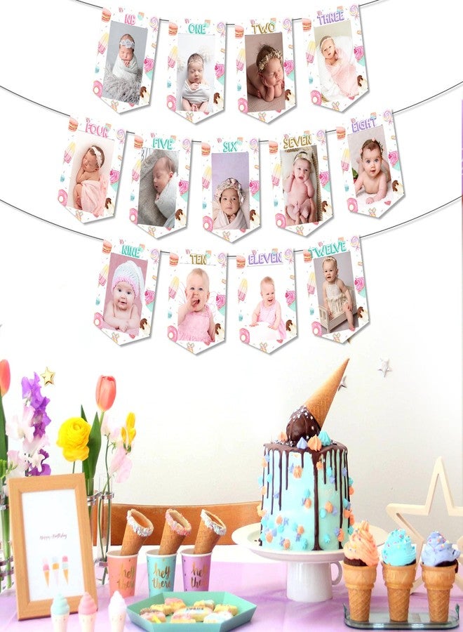 Funmemoir لافتة صور شهرية من Funmemoir Sweet One، زينة حفلات عيد ميلاد Sweet One للبنات، لافتة صور شهرية من حلوى الدونات والآيس كريم لحفل عيد الميلاد الأول للبالغين - Image 3