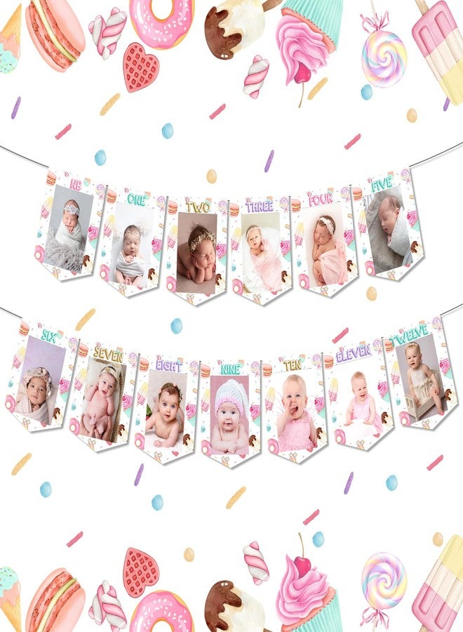 Funmemoir لافتة صور شهرية من Funmemoir Sweet One، زينة حفلات عيد ميلاد Sweet One للبنات، لافتة صور شهرية من حلوى الدونات والآيس كريم لحفل عيد الميلاد الأول للبالغين - Image 1
