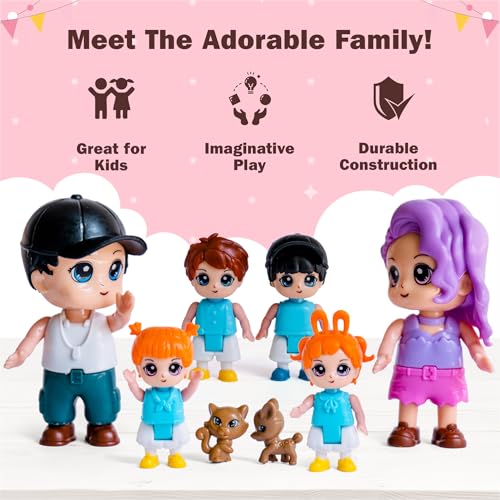 FUNERICA Dollhouse Family Figures & Pets – Bendable Play Dolls for Imaginative Fun & Doll House Play – Little People Family Set with Miniature Accessories – Made of Quality Plastic - Image 2