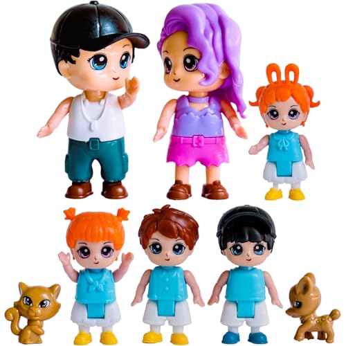 FUNERICA Dollhouse Family Figures & Pets – Bendable Play Dolls for Imaginative Fun & Doll House Play – Little People Family Set with Miniature Accessories – Made of Quality Plastic - Image 1