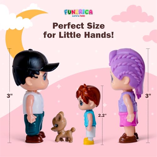 FUNERICA Dollhouse Family Figures & Pets – Bendable Play Dolls for Imaginative Fun & Doll House Play – Little People Family Set with Miniature Accessories – Made of Quality Plastic - Image 5