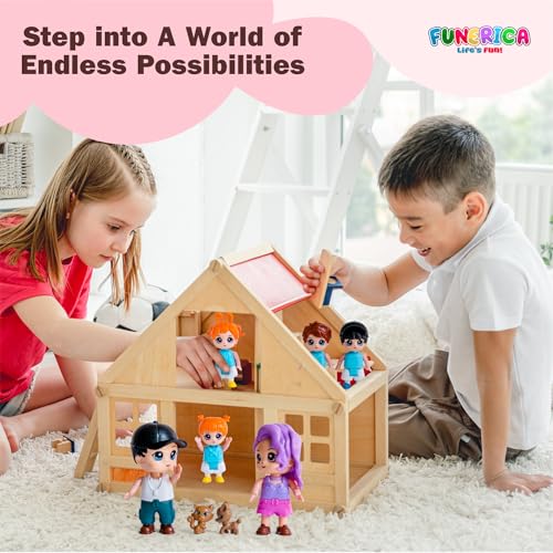 FUNERICA Dollhouse Family Figures & Pets – Bendable Play Dolls for Imaginative Fun & Doll House Play – Little People Family Set with Miniature Accessories – Made of Quality Plastic - Image 3
