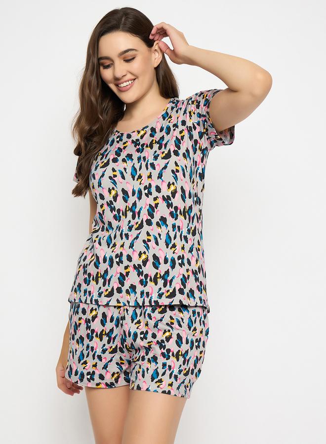 Clovia Animal Print Short Sleeve Top and Shorts Set - Image 2