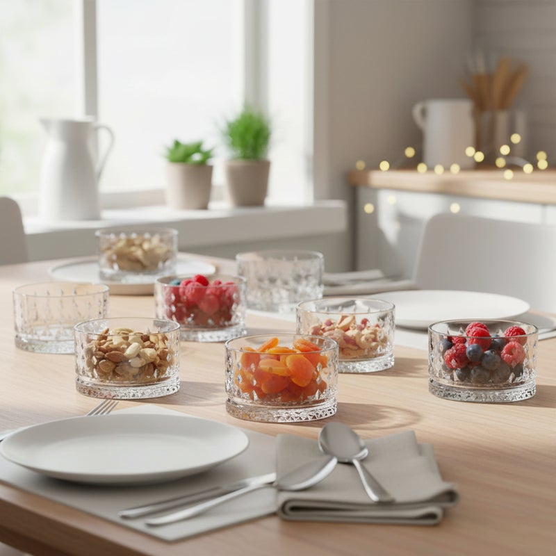 كويزين أرت طقم أوعية زجاجية من كويزين آرت، مصنوعة من زجاج الصودا والجير، مكون من 6 قطع، شفافة | أوعية تقديم زجاجية شفافة بسعة 220 مل للحلويات والوجبات الخفيفة والحساء | أدوات مائدة آمنة للاستخدام مع الطعام في المطبخ وغرفة الطعام - Image 3