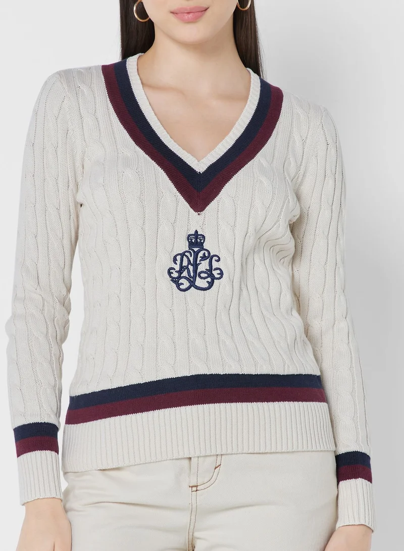 Lauren Ralph Lauren V-Neck Cable Knit Sweater