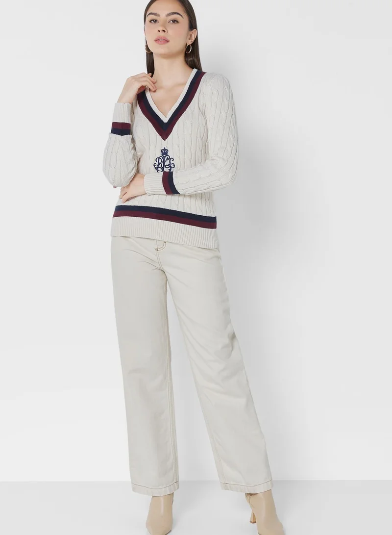 Lauren Ralph Lauren V-Neck Cable Knit Sweater
