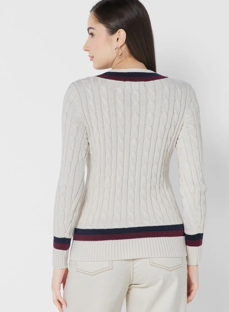 Lauren Ralph Lauren V-Neck Cable Knit Sweater