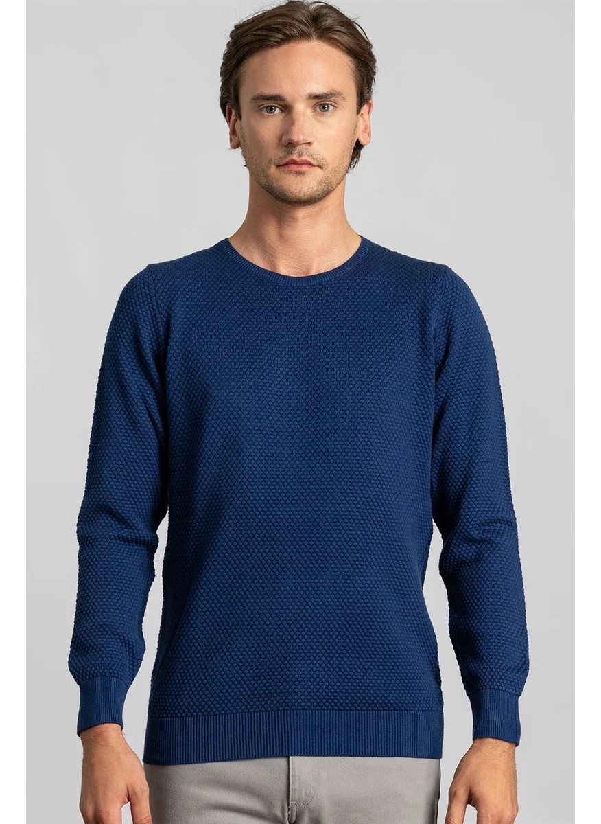 Tudors Slim Fit Narrow Cut Crew Neck Honeycomb Patterned Men's Sweater