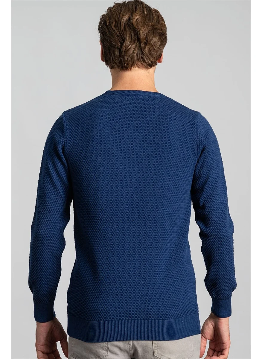 Tudors Slim Fit Narrow Cut Crew Neck Honeycomb Patterned Men's Sweater