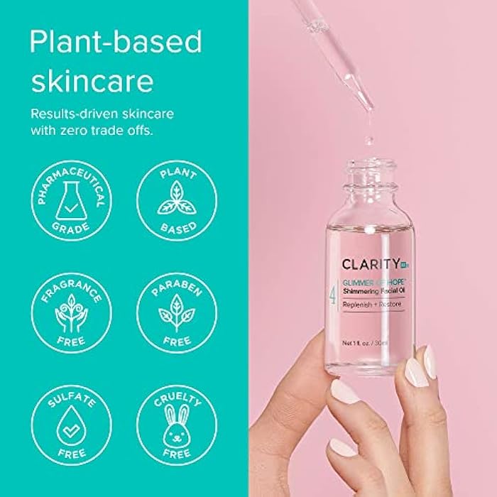 ClarityRx Glimmer of Hope Shimmering Restorative Face Oil, Natural Plant-Based Moisturizing Facial Treatment with Coconut, Rose & Jojoba for Dry & Aging Skin (1 fl oz) - Image 5