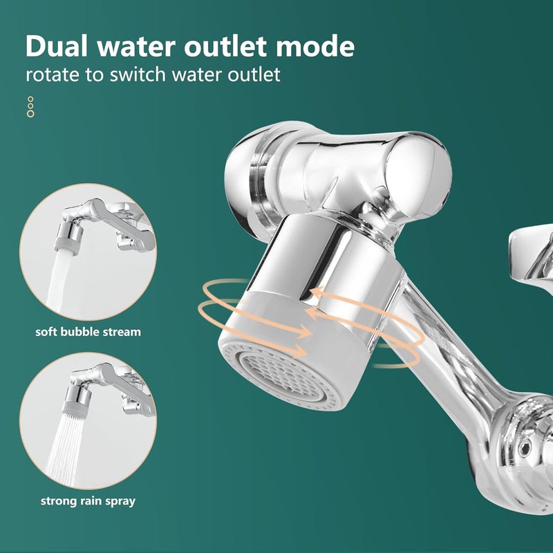 BRIMIX Universal Splash Filter Faucet Extender 1080-Degree Rotate with 2 Modes Sprayer for Kitchen Bathroom Brass Robotic Arm Faucet Aerator - Image 3