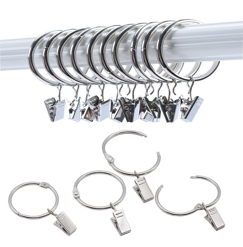 Kclongvs 40 Pack Openable Curtain Rings with Clips Metal Hangers Ring Drapery Clips Hooks Decorative Curtain Rod Clips Hangers 15 Inch Interior Diameter EyeletsSilver15