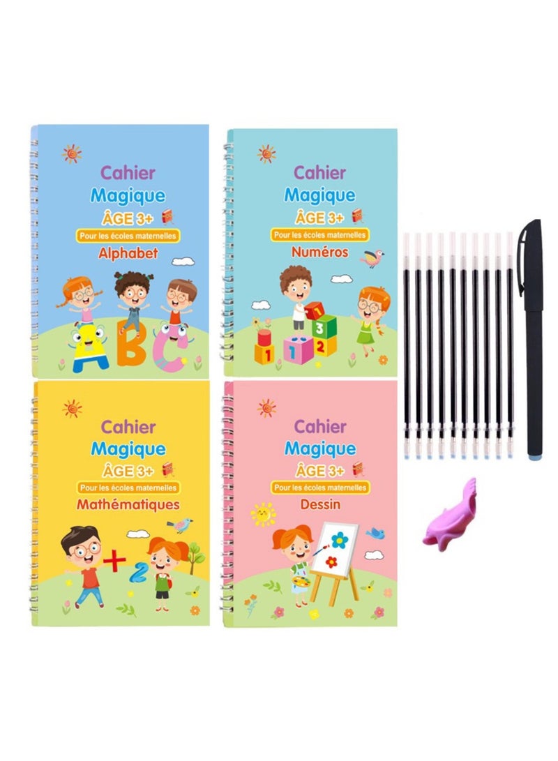 4 مجموعات من الأطفال السحر نسخة ، مع سهولة فهم القلم و القلم الأساسية ، قابلة لإعادة الاستخدام مجموعة تمارين الكتابة اليدوية . - Image 1