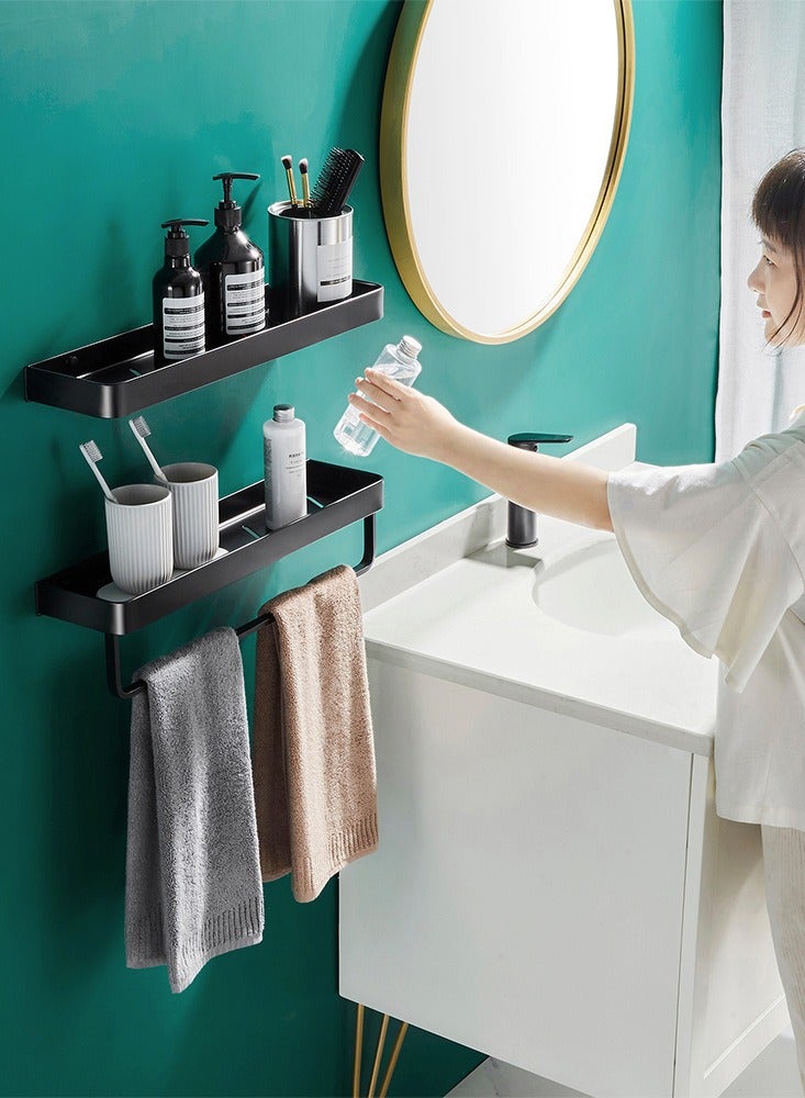 MIXDE 2-Tier Bathroom Wall Shelf for Bathroom Floating Shelf with Towel Holder 40cm - Image 2