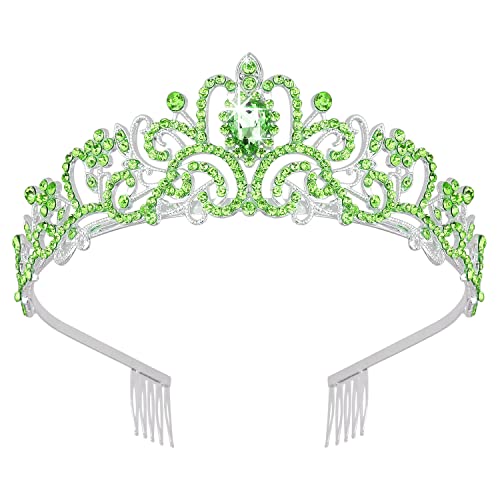 Didder Silver Tiaras and Crowns for Women - Elegant Green Crystal Princess Crowns for Girls - Bridal, Wedding, Prom, Birthday Party - Image 1