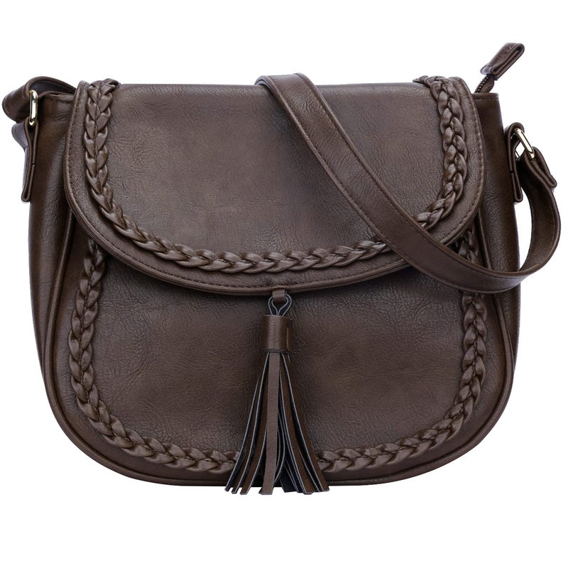 KKXIU Casual Flap Saddle Crossbody Bags for Women Purses and Handbags with Tassel ZCoffee