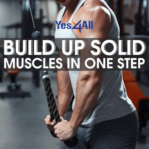 Yes4All نظام سحب العضلات Yes4All دليكس حبل ثلاثي الرؤوس بطول 27 بوصة، ملحقات آلة التمارين الرياضية، نظام بكرة سحب في الجيم مع كارابينر، أحمر وأسود - مقبض كبير - Image 4