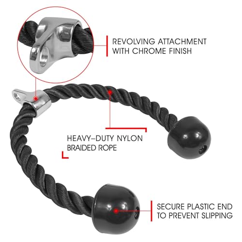 Yes4All نظام سحب العضلات Yes4All دليكس حبل ثلاثي الرؤوس بطول 27 بوصة، ملحقات آلة التمارين الرياضية، نظام بكرة سحب في الجيم مع كارابينر، أحمر وأسود - مقبض كبير - Image 2