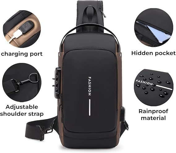 XIKKART Unisex Backpack, PU Leather Bag, Anti-Theft Sling Backpack with USB Charging Port, Single Shoulder Bag, Crossbody Chest Bag for Men, Women, Waterproof, Travel Shoulder Sling Bags (Multicolor) - Image 3