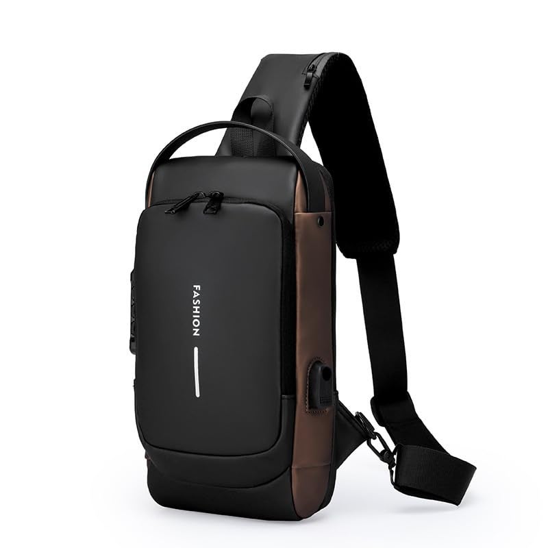 XIKKART Unisex Backpack, PU Leather Bag, Anti-Theft Sling Backpack with USB Charging Port, Single Shoulder Bag, Crossbody Chest Bag for Men, Women, Waterproof, Travel Shoulder Sling Bags (Multicolor) - Image 1