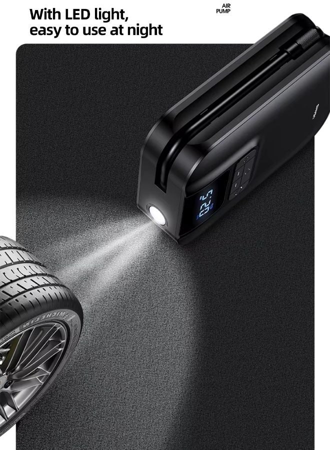 Usams Mini Car Air Pump with 5000mAh Battery – Portable Tire Inflator with LED Display, Preset Pressure & Auto-Stop, Emergency Light, Type-C Rechargeable, Inflates Car, Bike & Ball - Image 3