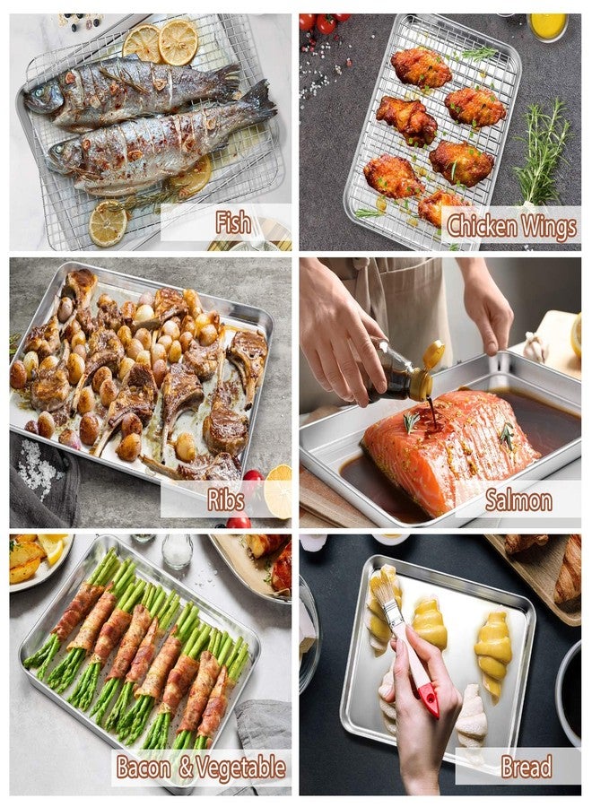 P&P CHEF مجموعة صواني خبز ورفوف من P&P CHEF مقاس 16 + 12.5 + 10.4 + 9 بوصة، صواني خبز من الفولاذ المقاوم للصدأ مع رفوف تبريد للطهي والتحميص، آمنة للاستخدام في الفرن وغسالة الصحون، (8 قطع) - Image 4