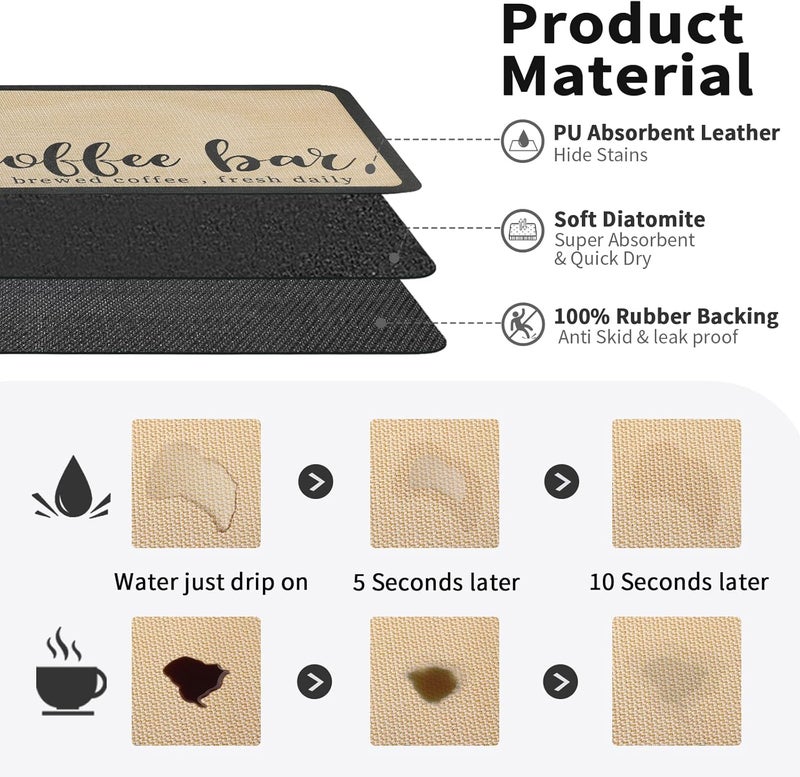 HotLive حصيرة HotLive Coffee Mat - مصنوعة للاستخدام على طاولات المطبخ أو البارات، تتناسب تحت أجهزة تحضير القهوة أو آلات الإسبريسو، مصنوعة من مادة ماصة لإخفاء البقع، مع ظهر مطاطي. - Image 2