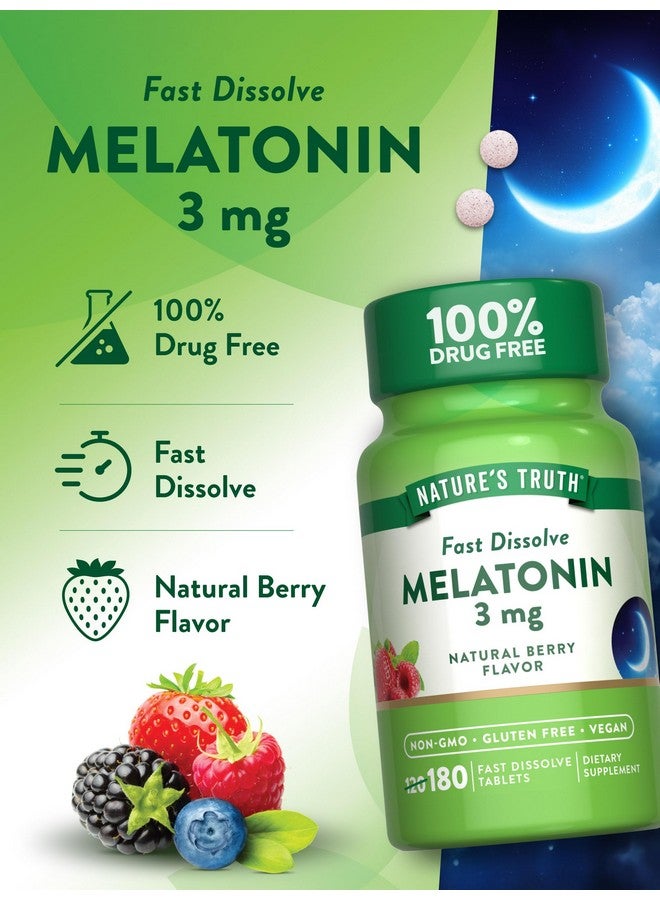 Nature's Truth Melatonin 3mg Fast Dissolve Tablets | 180 Count | Natural Berry Flavor | Vegan, Non-GMO & Gluten Free Supplement - Image 5